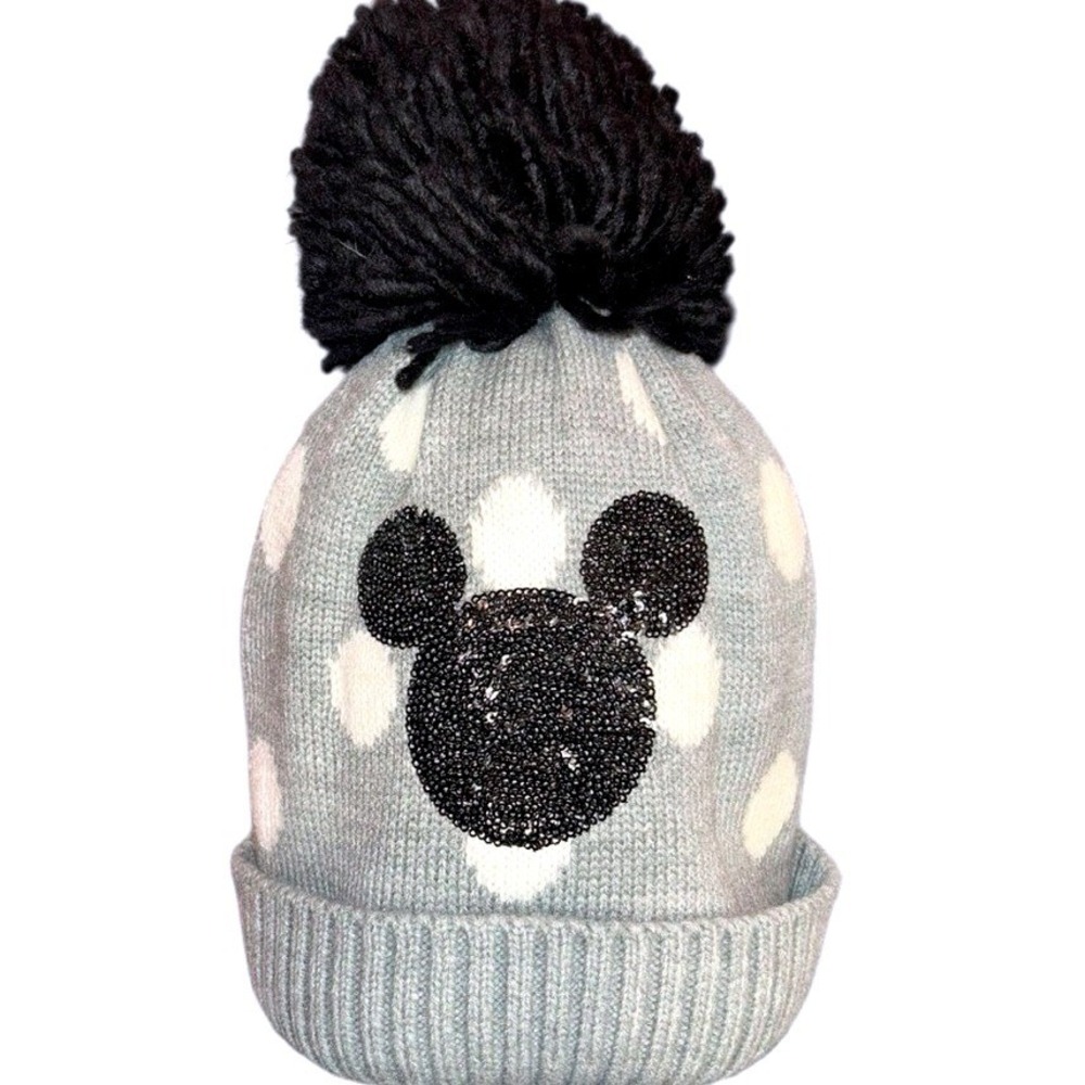 Gap Disney Mickey Mouse Sequin Pom Pom Kids Beanie Gray Polka Dot L/XL‎